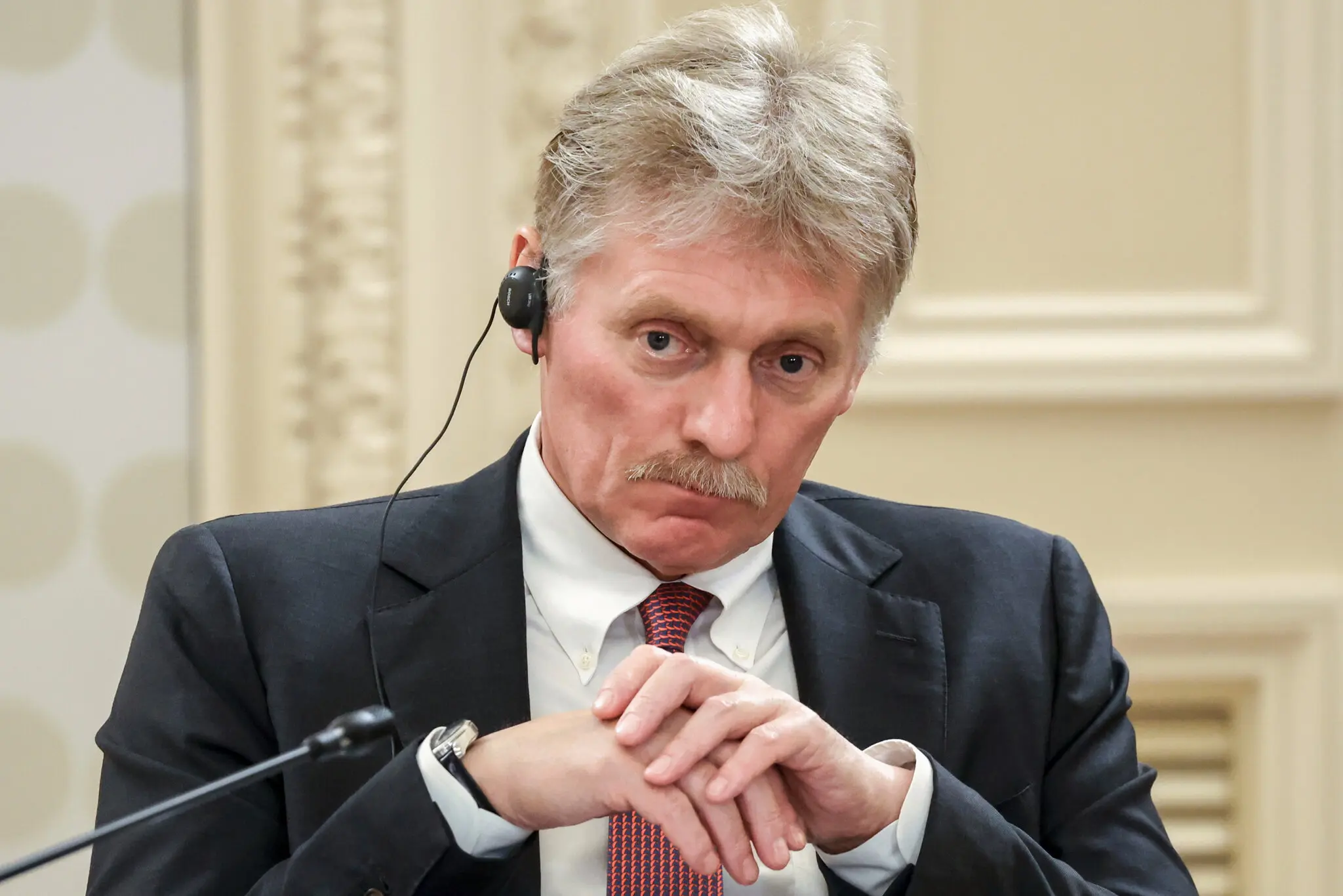 Дмитро Пєсков, речник Кремля, на брифінгу для преси в Санкт-Петербурзі, Росія, у п'ятницю.